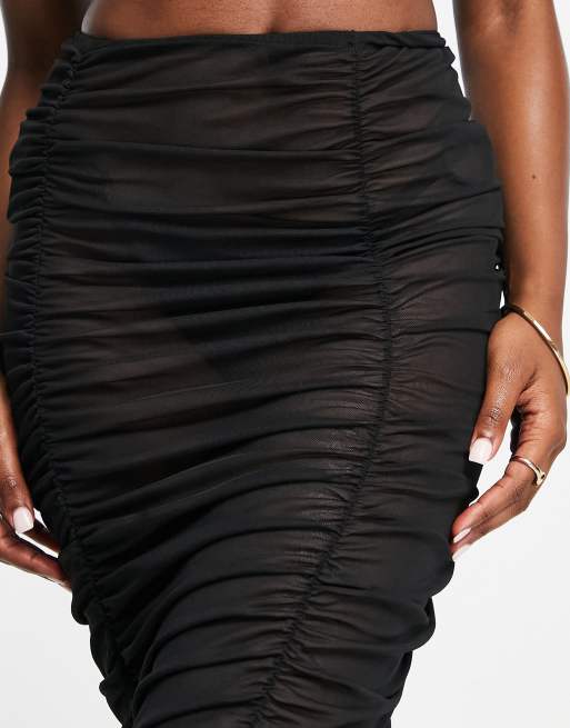 Candypants mesh ruched skirt in black, 3 of 4