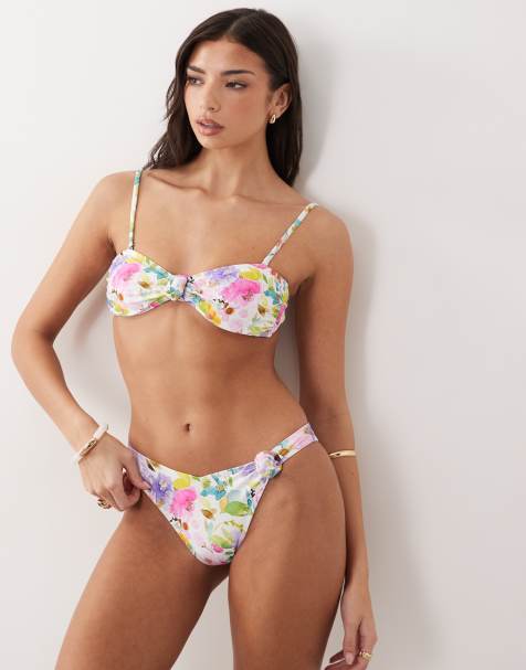 Candypants - Multifarvede bikinitrusser med knude og høj benskæring og blomstermønster - view 1