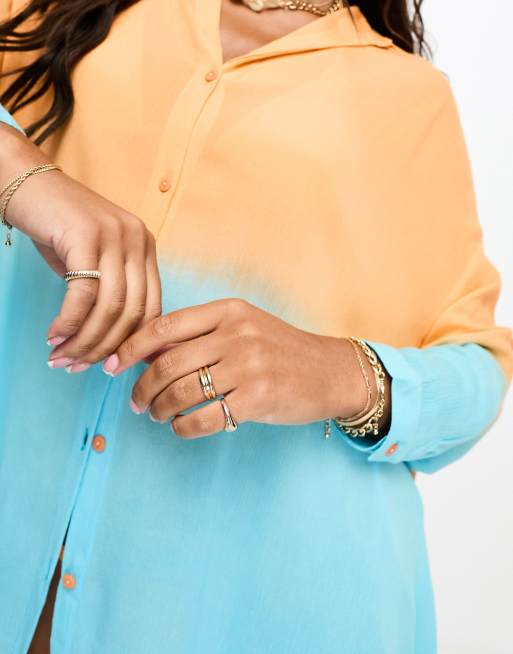 asos.com | Orange, blå och ombrémönstrad strandskjorta i oversize