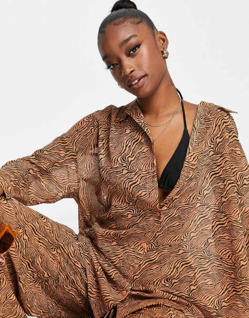 Candypants wide leg beach trouser co-ord in tiger print - MULTI, 3 of 3