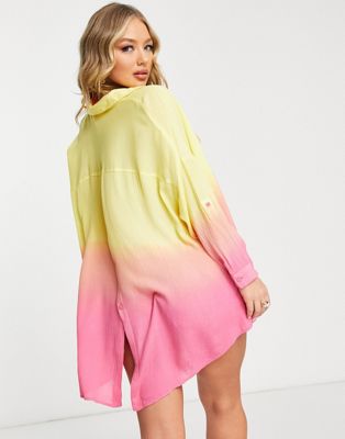Candypants oversized beach shirt in sunrise ombre