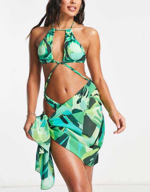 Candypants sarong in green abstract print, 3 of 4