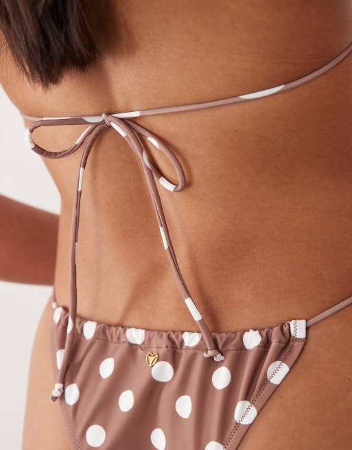 Candypants – Seitlich gebundene Bikinihose in gepunktetem Braun, 3 von 4