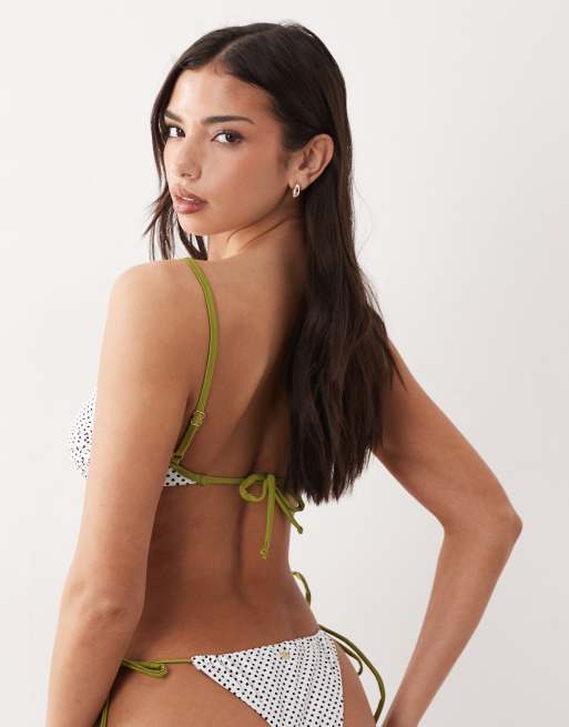 Candypants – Seitlich gebundene Bikinihose in Weiß mit farblich abgesetzter Einfassung und Polka Dots, 4 von 4