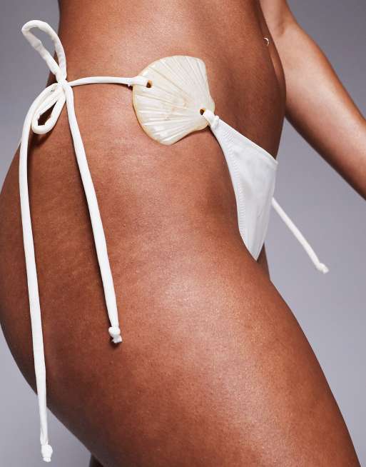 Candypants shell tie side bikini bottom in cream, 2 of 4