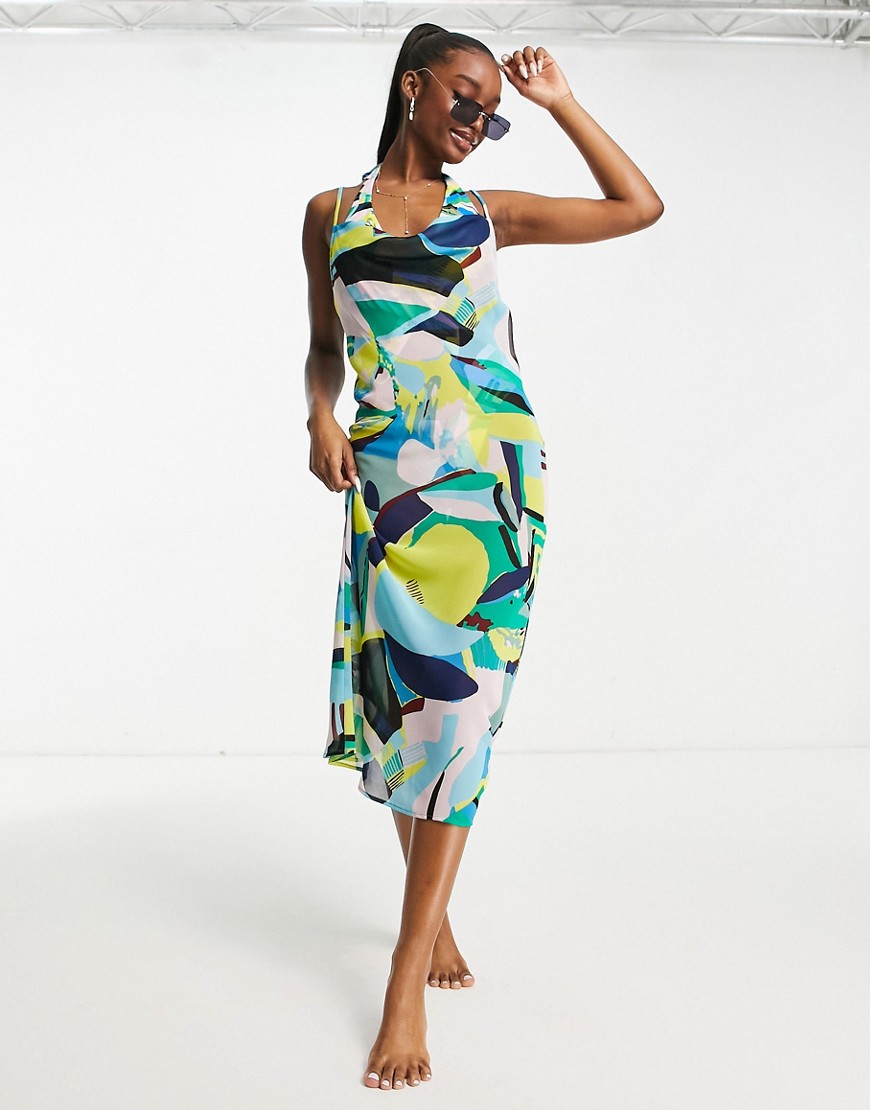 Candypants slip beach dress in abstract multi print