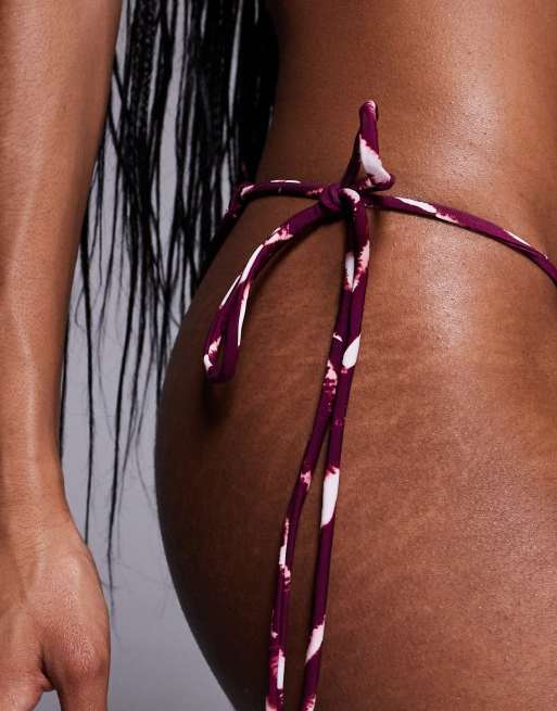 Candypants - Slip bikini color bordeaux con stampa zebrata e laccetti laterali, 3 di 4