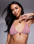 [Candypants] Candypants stripe crinkle cherry triangle bikini top in red and white-Multi 6 Red and white