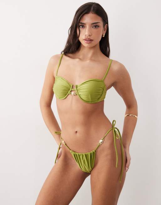 Candypants tieside bikini bottom in olive green, 8 of 8