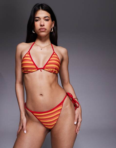 Candypants tieside bikini bottoms with chilli detail in red stripe - view 1