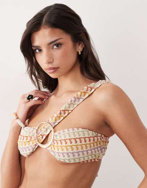 Candypants - Top bikini a spina di pesce rosa multicolore lucido - view 1