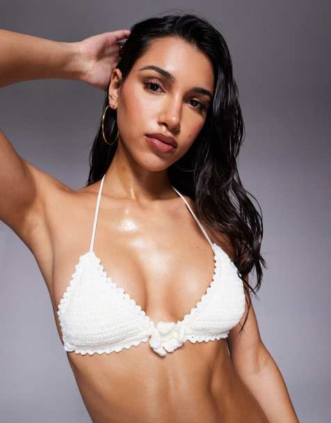 Candypants - Top bikini a triangolo bianco all'uncinetto con fiore - view 1