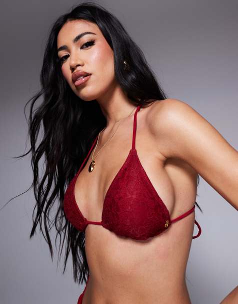 Candypants - Top bikini a triangolo in pizzo rosso ciliegia - view 1