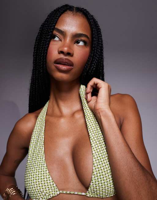 Candypants - Top bikini allacciato al collo verde con stampa geometrica multicolore, 4 di 4