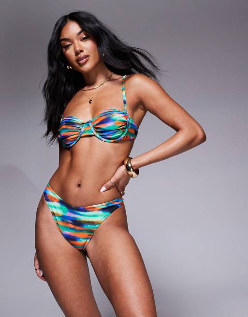 Candypants - Top bikini con ferretto e stampa astratta multicolore