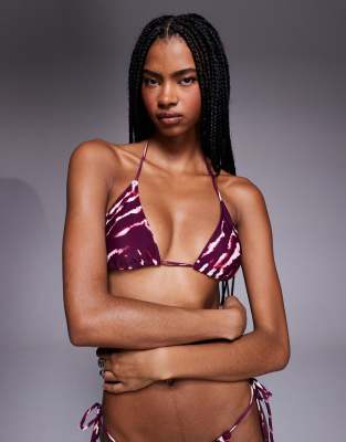 Candypants - Triangel-Bikinioberteil in Burgunderrot mit Zebraprint