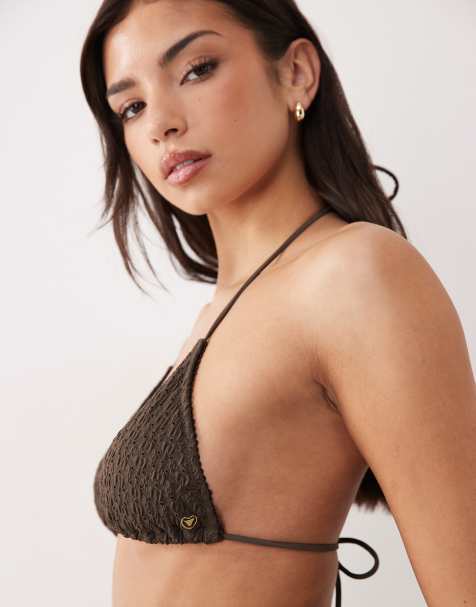 Candypants - Triangel bikinitopje van broderie in bruin - view 1