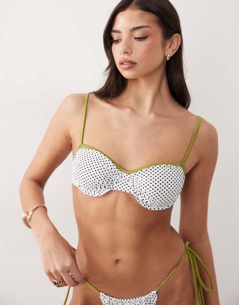 Candypants underwire bikini top with contrast trim in white polka dot - view 1