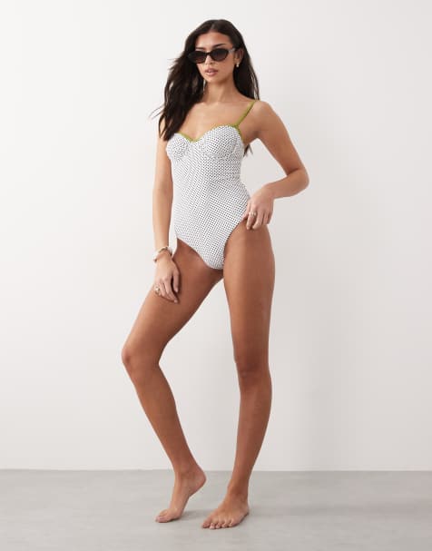 Candypants underwire swimsuit with contrast trim in white polka dot - view 1