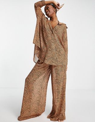 Candypants wide leg beach trouser co-ord in tiger print