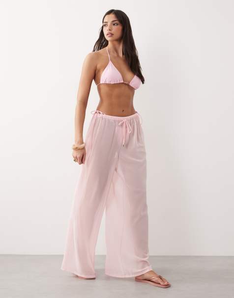 Candypants wide leg beach trouser in baby pink - view 1