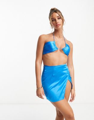 Candypants wrap around mini skirt co-ord in blue