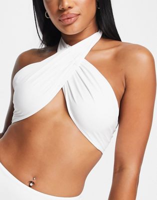 Candypants wrap halter bikini top in white