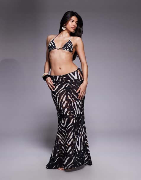 Candypants zebra print polygeorgette maxi skirt in brown - view 1