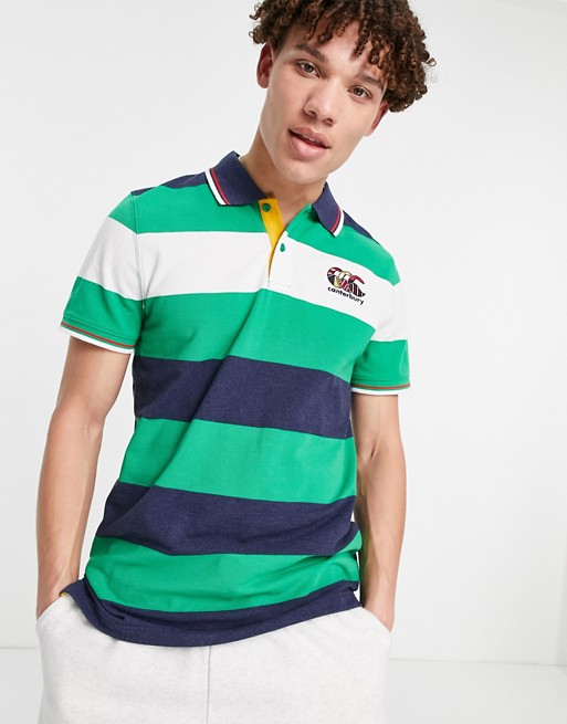Canterbury polo shirt in green and blue stripe
