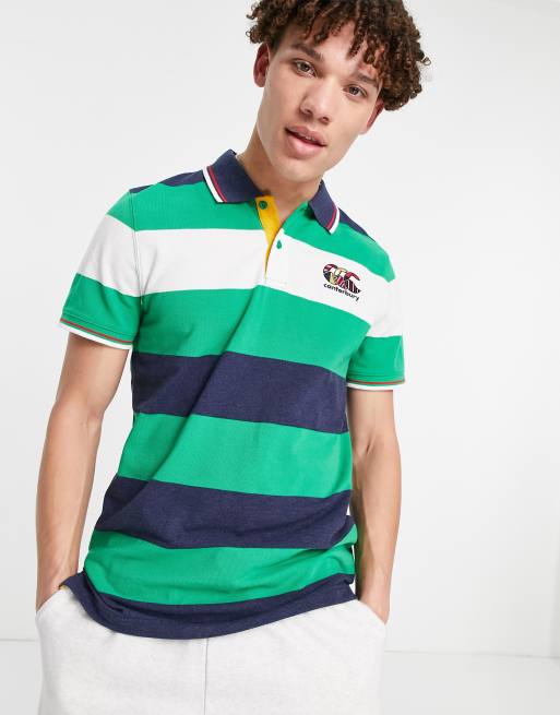 Canterbury polo shirt in green and blue stripe