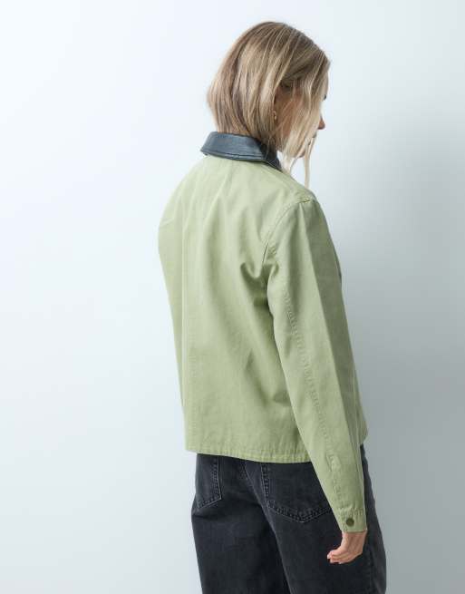 Canvas-Jacke mit Kontrastkragen in Salbeigrün, 3 von 4