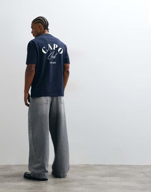 CAPO 100% cotton beach club back print t-shirt in navy, 3 of 5