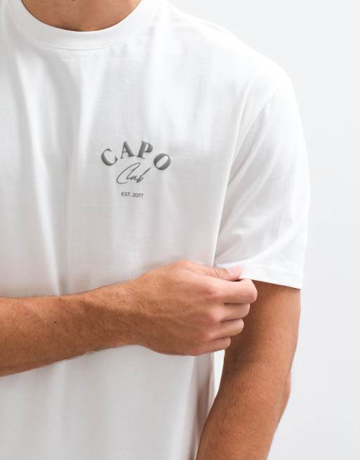 CAPO 100% cotton beach club back print t-shirt in white, 4 of 5