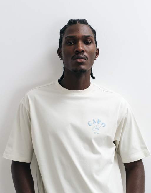 CAPO beach club logo back print T-shirt in ecru, 2 van 5