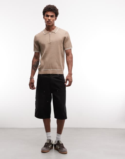 CAPO - Beige strikket poloskjorte med kontrasterende lynlås, 2 af 5