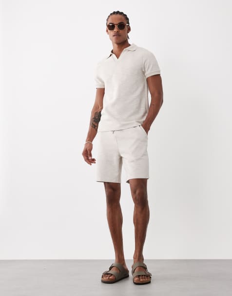CAPO – Beigegrått set i slubvävd jersey med pikétröja och shorts - view 1