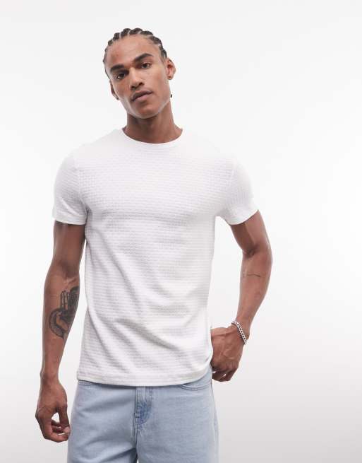 CAPO – Biały fakturowany T-shirt premium o splocie koszykowym, 3 z 5