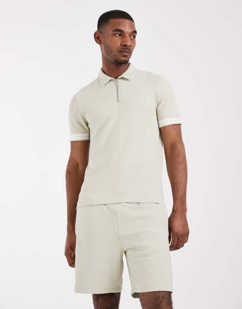 CAPO - Coordinato beige chiaro testurizzato con polo con colletto, zip e nastro - view 1