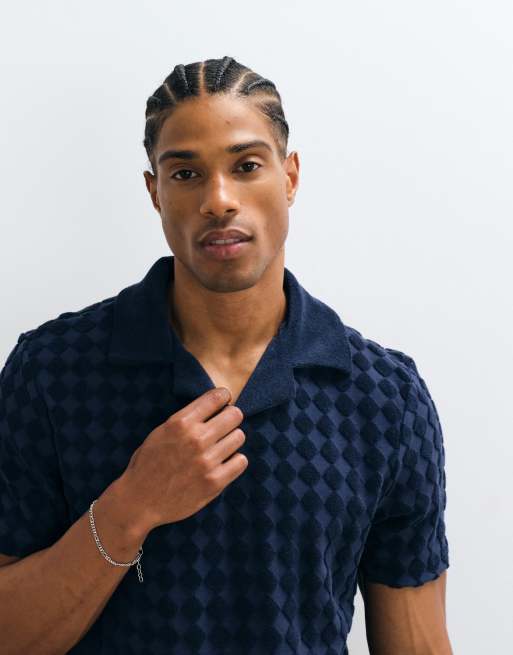 CAPO - Coordinato in spugna blu navy a rombi con rever, 3 di 3