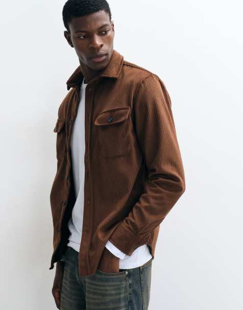 CAPO corduroy long sleeve overshirt in brown - view 1