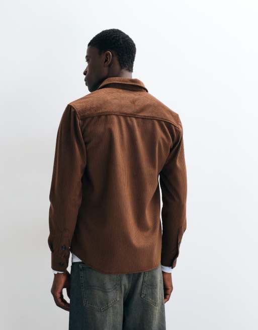 CAPO corduroy long sleeve overshirt in brown, 4 of 5