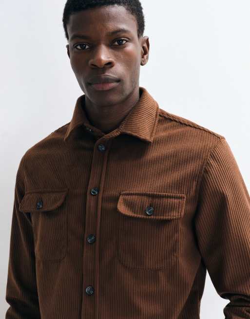 CAPO corduroy long sleeve overshirt in brown, 5 of 5