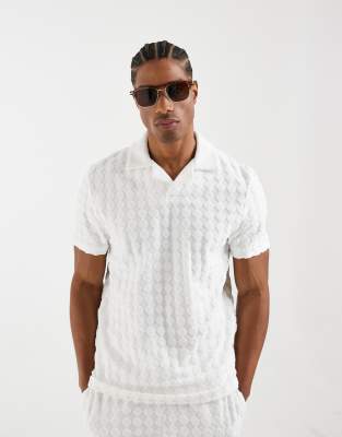 Capo Diamond Towelling Revere Polo Shirt Co-ord In White