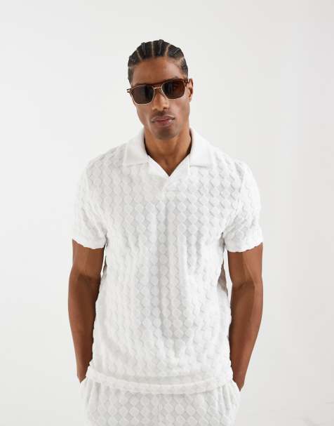 CAPO diamond towelling revere polo shirt co-ord in white - view 1