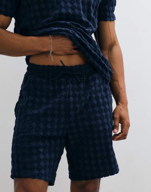 CAPO diamond towelling revere polo shorts in navy (part of a set), 3 of 5