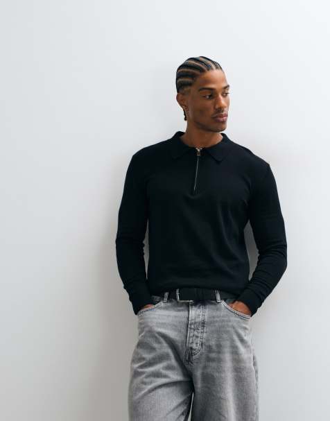 CAPO egyptian 100% cotton quarter zip polo in black - view 1