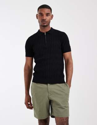 Capo Egyptian Cotton Quarter Zip Diamond Polo Top In Black