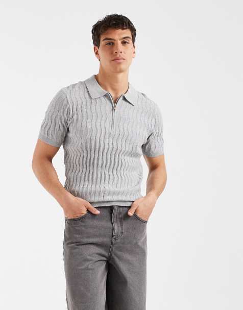 CAPO egyptian cotton quarter zip diamond polo top in grey