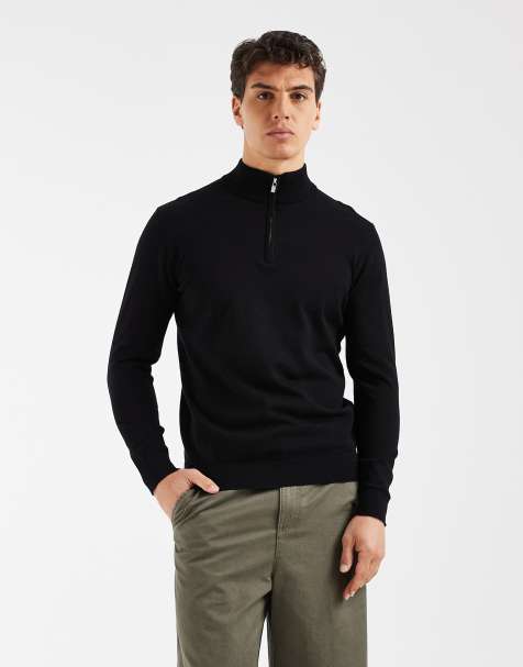 CAPO egyptian cotton quarter zip jumper in black - view 1