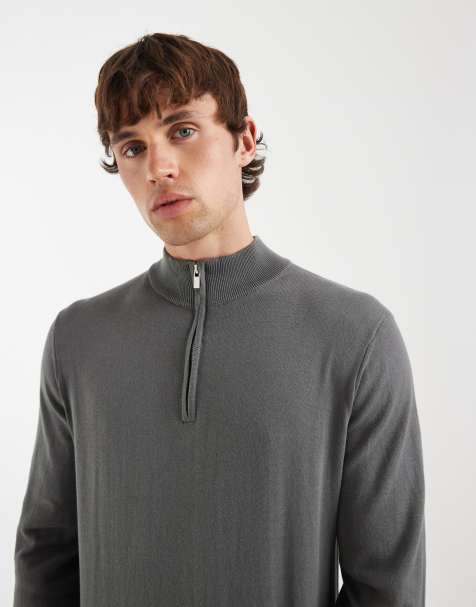 CAPO egyptian cotton quarter zip jumper in charcoal - view 1